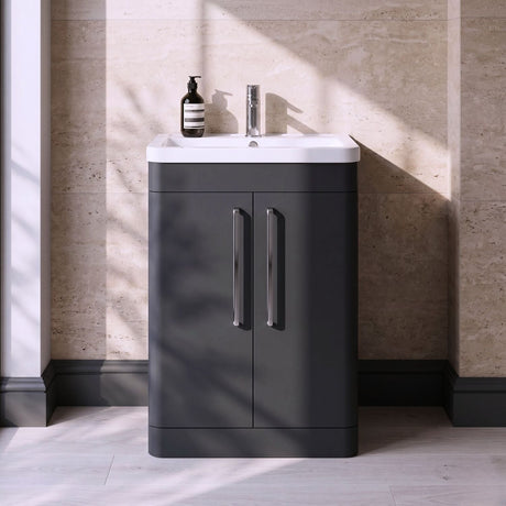 [BFGE1410A] Calwich Contemporary Bathroom Floor Standing Vanity with 2 Soft Close Doors & 1 Tap Hole Basin, 600mm, Choice of Colour and Basin Type - Silo