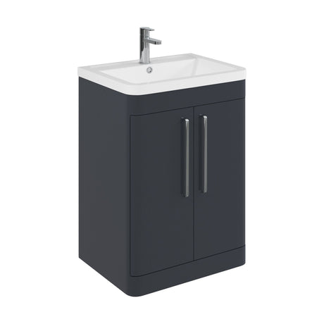 [BFGE1410] Balterley Contemporary Bathroom Floor Standing Vanity Unit with 2 Soft Close Doors & 1 Tap Hole Polymarble Basin, Dark Grey, 600mm - Cutout