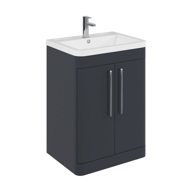 [BFGE1410] Balterley Contemporary Bathroom Floor Standing Vanity Unit with 2 Soft Close Doors & 1 Tap Hole Polymarble Basin, Dark Grey, 600mm - Cutout