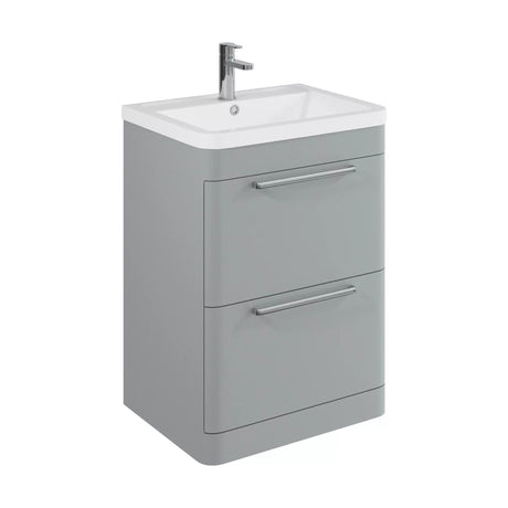 [BFGE201A] Balterley Contemporary Bathroom Floor Standing Vanity Unit with 2 Soft Close Drawers & 1 Tap Hole Ceramic Basin, Satin Grey, 600mm - Cutout