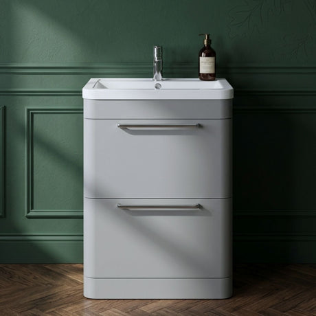 [BFGE201A] Calwich Contemporary Bathroom Floor Standing Vanity Basin Unit with 2 Drawers & 1 Tap Hole Basin, Choice of Size/Colour/Basin Type - Silo