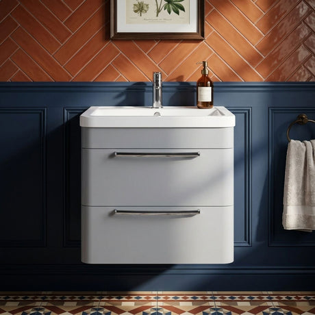 [BFGE202A] Calwich Contemporary Bathroom Wall Hung Vanity Unit with 2 Soft Close Drawers & 1 Tap Hole Basin, Choice of Size/Colour/Basin Type - Silo