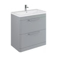 [BFGE204A] Balterley Contemporary Bathroom Floor Standing Vanity Unit with 2 Soft Close Drawers & 1 Tap Hole Ceramic Basin, Satin Grey, 800mm - Cutout