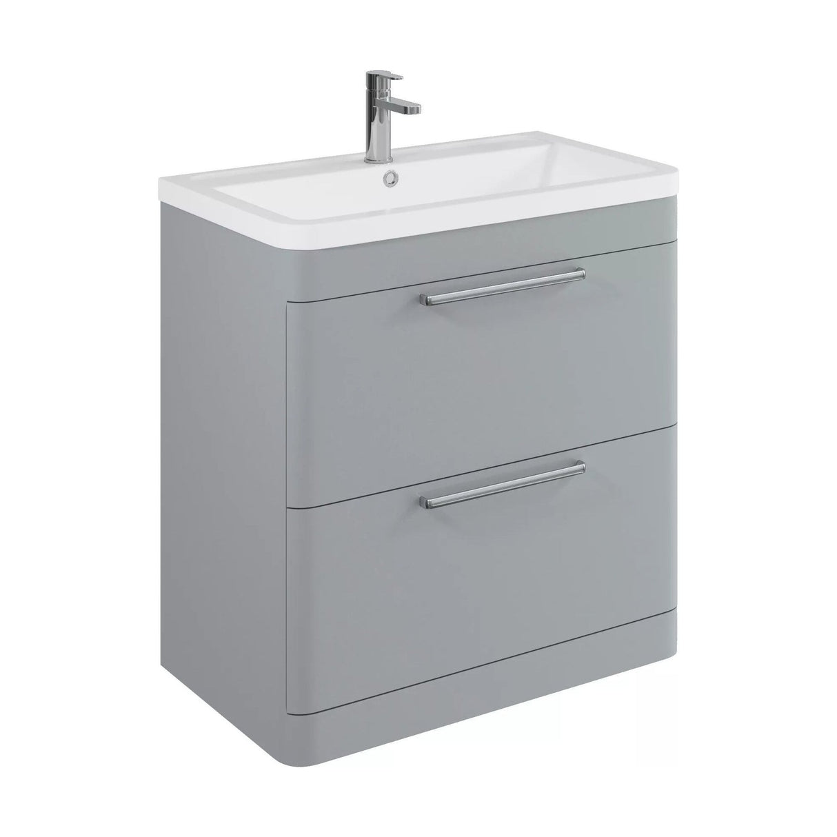 [BFGE204A] Balterley Contemporary Bathroom Floor Standing Vanity Unit with 2 Soft Close Drawers & 1 Tap Hole Ceramic Basin, Satin Grey, 800mm - Cutout