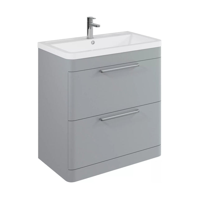 [BFGE204A] Balterley Contemporary Bathroom Floor Standing Vanity Unit with 2 Soft Close Drawers & 1 Tap Hole Ceramic Basin, Satin Grey, 800mm - Cutout