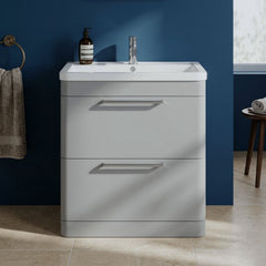 [BFGE204A] Calwich Contemporary Bathroom Floor Standing Vanity Basin Unit with 2 Drawers & 1 Tap Hole Basin, Choice of Size/Colour/Basin Type - Silo