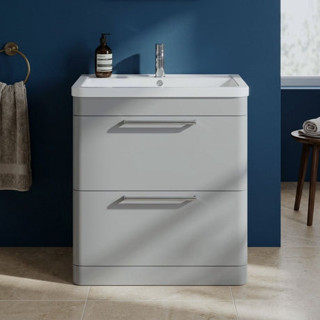 [BFGE204A] Calwich Contemporary Bathroom Floor Standing Vanity Basin Unit with 2 Drawers & 1 Tap Hole Basin, Choice of Size/Colour/Basin Type - Silo