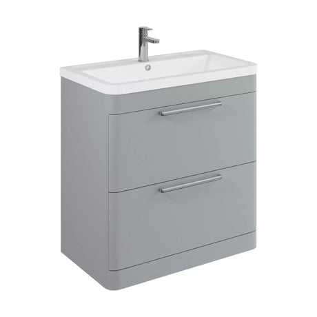 [BFGE204] Balterley Contemporary Bathroom Floor Standing Vanity with 2 Soft Close Drawers & 1 Tap Hole Polymarble Basin, Satin Grey, 800mm - Cutout