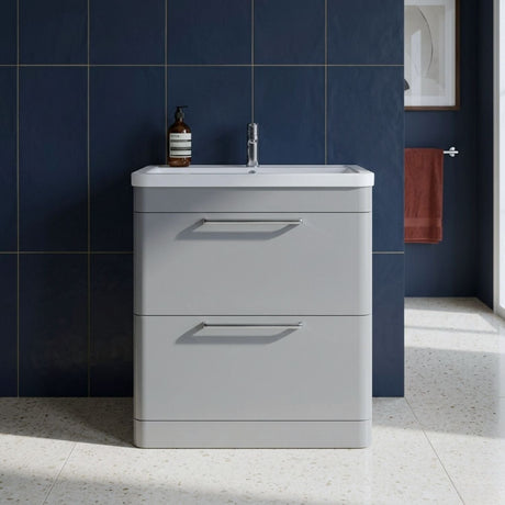 [BFGE204] Calwich Contemporary Bathroom Floor Standing Vanity Basin Unit with 2 Drawers & 1 Tap Hole Basin, Choice of Size/Colour/Basin Type - Silo