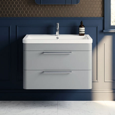 [BFGE205A] Calwich Contemporary Bathroom Wall Hung Vanity Unit with 2 Soft Close Drawers & 1 Tap Hole Basin, Choice of Size/Colour/Basin Type - Silo