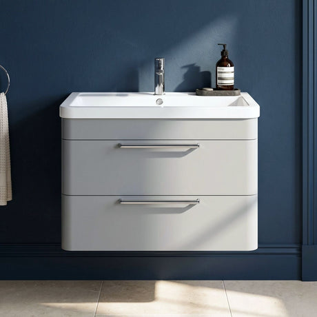 [BFGE205] Calwich Contemporary Bathroom Wall Hung Vanity Unit with 2 Soft Close Drawers & 1 Tap Hole Basin, Choice of Size/Colour/Basin Type - Silo