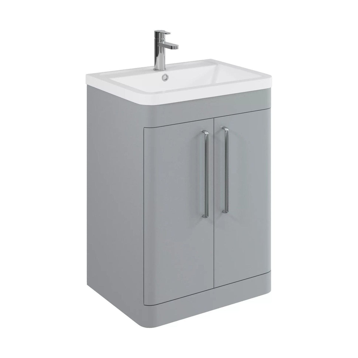 [BFGE210A] Calwich Contemporary Bathroom Floor Standing Vanity with 2 Soft Close Doors & 1 Tap Hole Basin, 600mm, Choice of Colour and Basin Type - Cutout