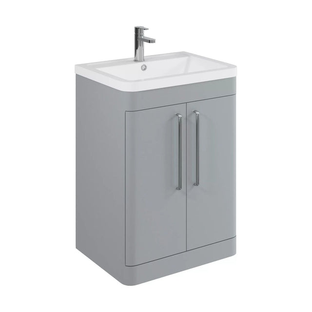 [BFGE210A] Balterley Contemporary Bathroom Floor Standing Vanity Unit with 2 Soft Close Doors & 1 Tap Hole Ceramic Basin, Satin Grey, 600mm - Cutout