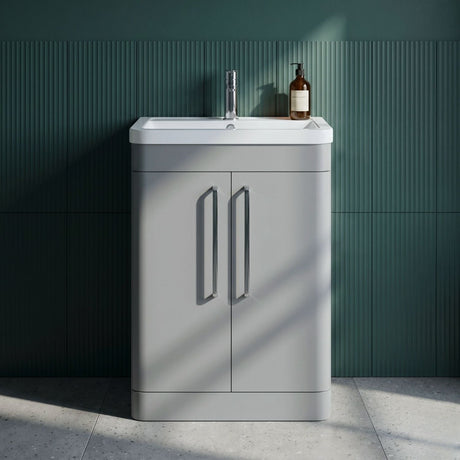 [BFGE210A] Calwich Contemporary Bathroom Floor Standing Vanity with 2 Soft Close Doors & 1 Tap Hole Basin, 600mm, Choice of Colour and Basin Type - Silo
