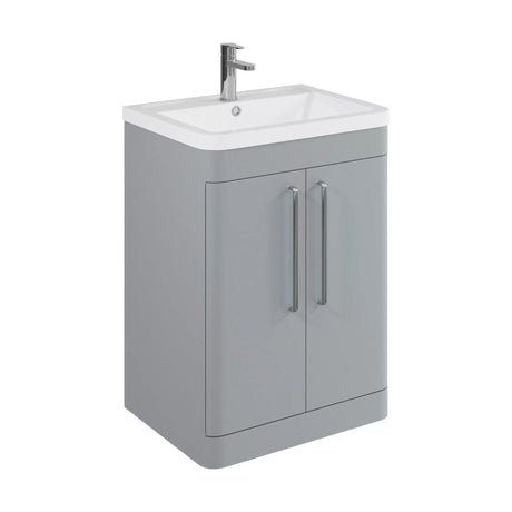 [BFGE210] Balterley Contemporary Bathroom Floor Standing Vanity Unit with 2 Soft Close Doors & 1 Tap Hole Polymarble Basin, Satin Grey 600mm - Cutout