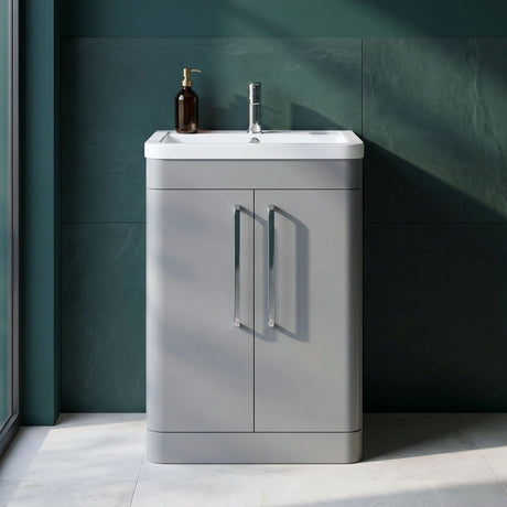 [BFGE210] Calwich Contemporary Bathroom Floor Standing Vanity with 2 Soft Close Doors & 1 Tap Hole Basin, 600mm, Choice of Colour and Basin Type - Silo