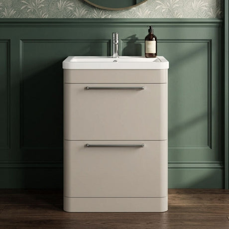[BFGE3201A] Calwich Contemporary Bathroom Floor Standing Vanity Basin Unit with 2 Drawers & 1 Tap Hole Basin, Choice of Size/Colour/Basin Type - Silo