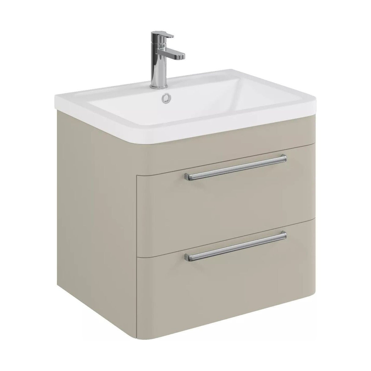 [BFGE3202] Balterley Contemporary Bathroom Wall Hung Vanity Unit with 2 Soft Close Drawers & 1 Tap Hole Polymarble Basin, Pebble Grey, 600mm - Cutout