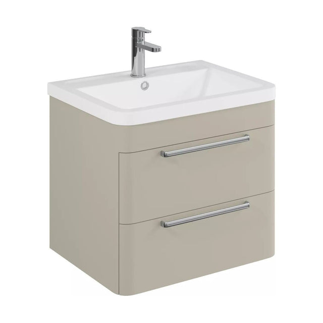 [BFGE3202] Balterley Contemporary Bathroom Wall Hung Vanity Unit with 2 Soft Close Drawers & 1 Tap Hole Polymarble Basin, Pebble Grey, 600mm - Cutout