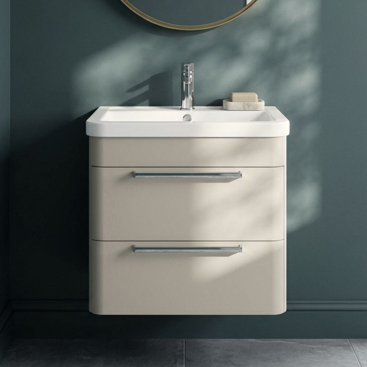 [BFGE3202] Calwich Contemporary Bathroom Wall Hung Vanity Unit with 2 Soft Close Drawers & 1 Tap Hole Basin, Choice of Size/Colour/Basin Type - Silo
