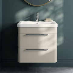 [BFGE3202] Calwich Contemporary Bathroom Wall Hung Vanity Unit with 2 Soft Close Drawers & 1 Tap Hole Basin, Choice of Size/Colour/Basin Type - Silo