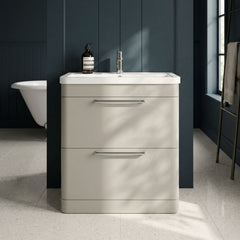 [BFGE3204] Calwich Contemporary Bathroom Floor Standing Vanity Basin Unit with 2 Drawers & 1 Tap Hole Basin, Choice of Size/Colour/Basin Type - Silo