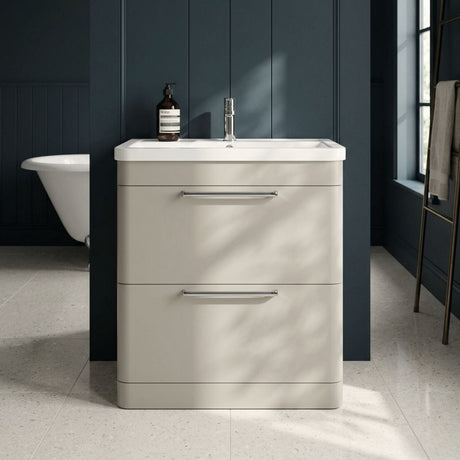 [BFGE3204] Calwich Contemporary Bathroom Floor Standing Vanity Basin Unit with 2 Drawers & 1 Tap Hole Basin, Choice of Size/Colour/Basin Type - Silo