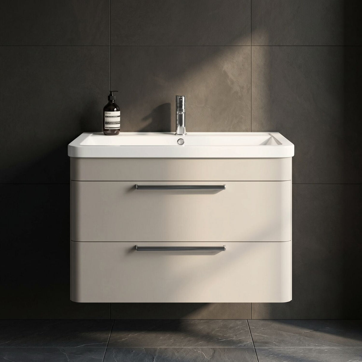 [BFGE3205] Calwich Contemporary Bathroom Wall Hung Vanity Unit with 2 Soft Close Drawers & 1 Tap Hole Basin, Choice of Size/Colour/Basin Type - Silo