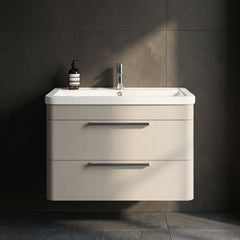 [BFGE3205] Calwich Contemporary Bathroom Wall Hung Vanity Unit with 2 Soft Close Drawers & 1 Tap Hole Basin, Choice of Size/Colour/Basin Type - Silo
