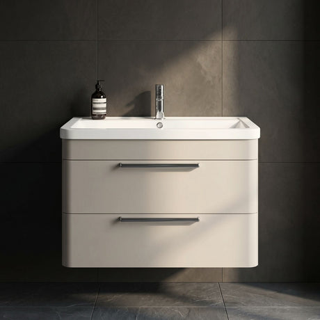 [BFGE3205] Calwich Contemporary Bathroom Wall Hung Vanity Unit with 2 Soft Close Drawers & 1 Tap Hole Basin, Choice of Size/Colour/Basin Type - Silo