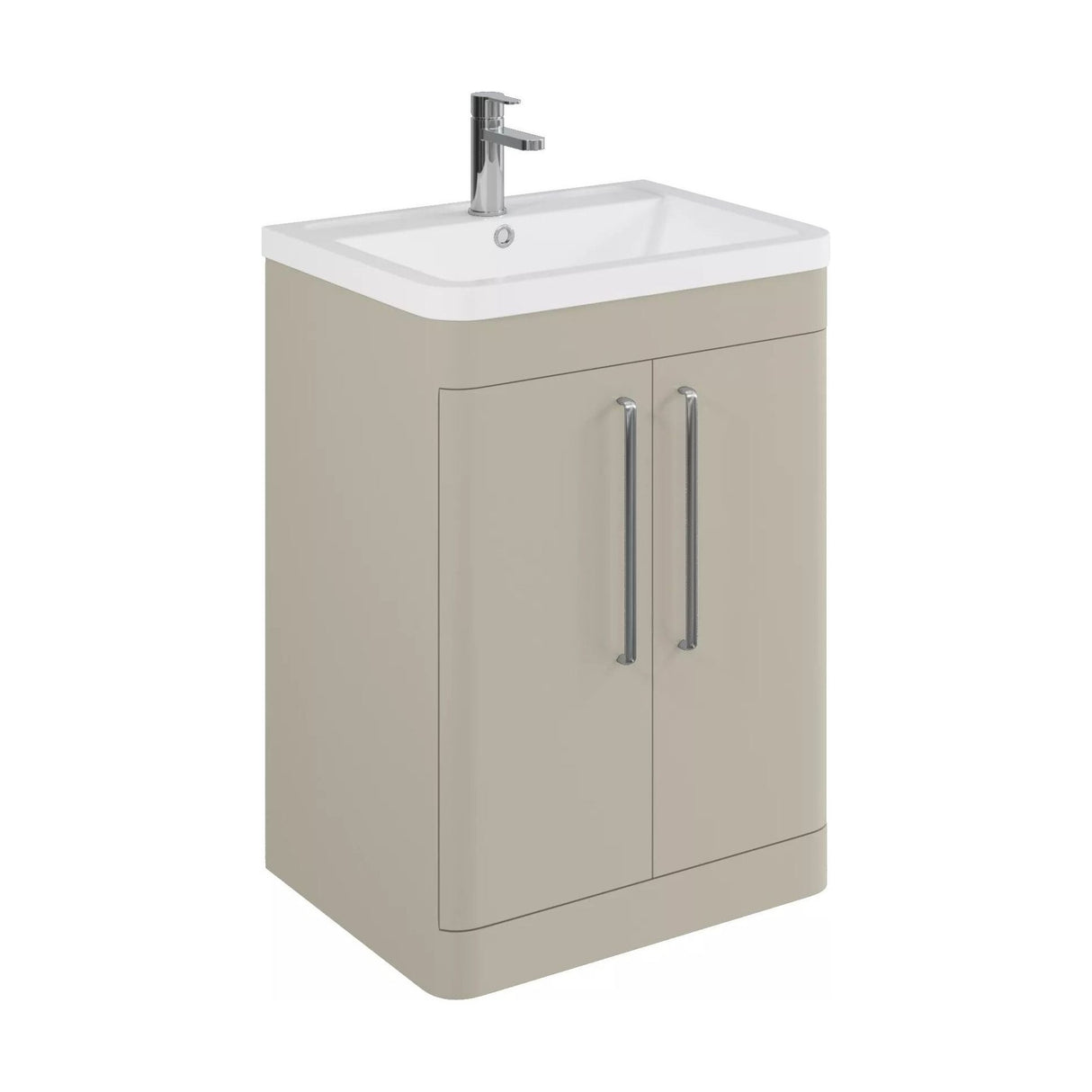 [BFGE3210A] Balterley Contemporary Bathroom Floor Standing Vanity Basin Unit with 2 Doors & 1 Tap Hole Ceramic Basin, Pebble Grey, 600mm - Cutout