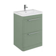 [BFGE801A] Balterley Contemporary Bathroom Floor Standing Vanity Unit with 2 Soft Close Drawers & 1 Tap Hole Ceramic Basin, Satin Green 600mm - Cutout
