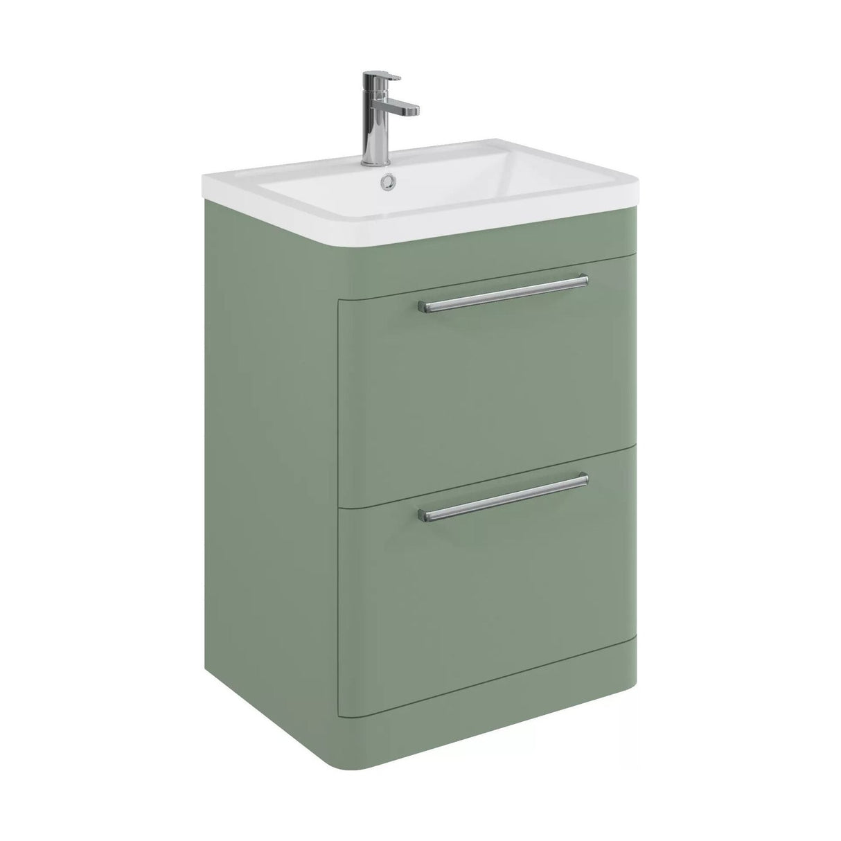 [BFGE801A] Balterley Contemporary Bathroom Floor Standing Vanity Unit with 2 Soft Close Drawers & 1 Tap Hole Ceramic Basin, Satin Green 600mm - Cutout