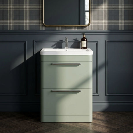 [BFGE801A] Calwich Contemporary Bathroom Floor Standing Vanity Basin Unit with 2 Drawers & 1 Tap Hole Basin, Choice of Size/Colour/Basin Type - Silo
