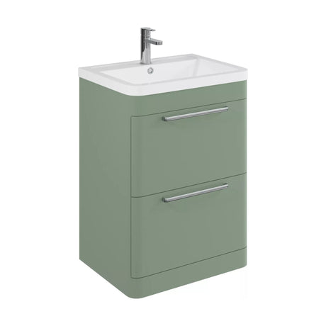 [BFGE801] Balterley Contemporary Bathroom Floor Standing Vanity with 2 Soft Close Drawers & 1 Tap Hole Polymarble Basin, Satin Green, 600mm - Cutout