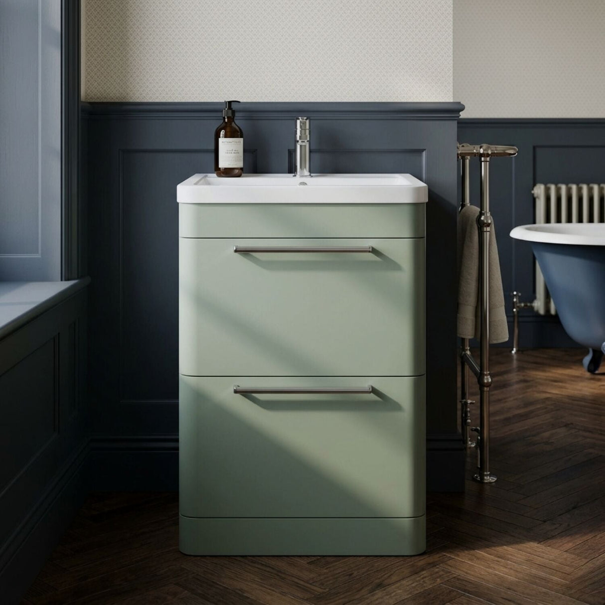 [BFGE801] Calwich Contemporary Bathroom Floor Standing Vanity Basin Unit with 2 Drawers & 1 Tap Hole Basin, Choice of Size/Colour/Basin Type - Silo