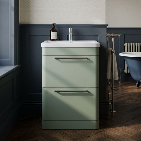 [BFGE801] Calwich Contemporary Bathroom Floor Standing Vanity Basin Unit with 2 Drawers & 1 Tap Hole Basin, Choice of Size/Colour/Basin Type - Silo