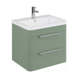 [BFGE802A] Balterley Contemporary Bathroom Wall Hung Vanity Unit with 2 Soft Close Drawers & 1 Tap Hole Ceramic Basin, Satin Green, 600mm - Cutout