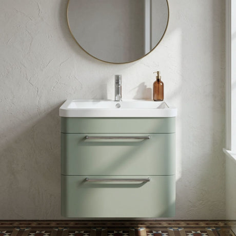 [BFGE802A] Calwich Contemporary Bathroom Wall Hung Vanity Unit with 2 Soft Close Drawers & 1 Tap Hole Basin, Choice of Size/Colour/Basin Type - Silo