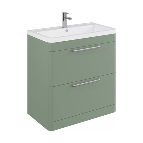 [BFGE804A] Balterley Contemporary Bathroom Floor Standing Vanity Unit with 2 Soft Close Drawers & 1 Tap Hole Ceramic Basin, Satin Green 800mm - Cutout