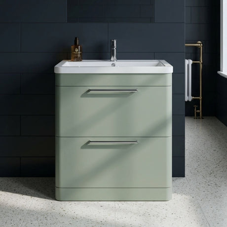 [BFGE804A] Calwich Contemporary Bathroom Floor Standing Vanity Basin Unit with 2 Drawers & 1 Tap Hole Basin, Choice of Size/Colour/Basin Type - Silo