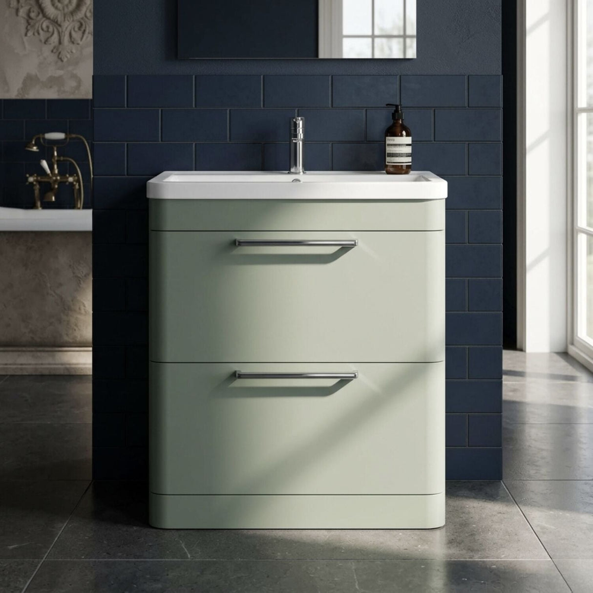 [BFGE804] Calwich Contemporary Bathroom Floor Standing Vanity Basin Unit with 2 Drawers & 1 Tap Hole Basin, Choice of Size/Colour/Basin Type - Silo