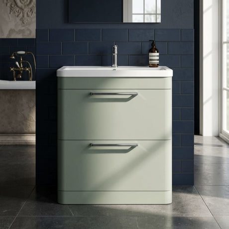 [BFGE804] Calwich Contemporary Bathroom Floor Standing Vanity Basin Unit with 2 Drawers & 1 Tap Hole Basin, Choice of Size/Colour/Basin Type - Silo
