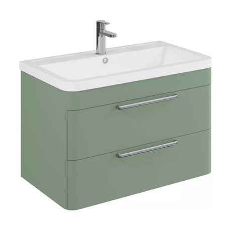 [BFGE805A] Balterley Contemporary Wall-Hung Bathroom Vanity with 2 Drawers & 1 Tap Hole Ceramic Basin, Satin Green, 800mm - Cutout