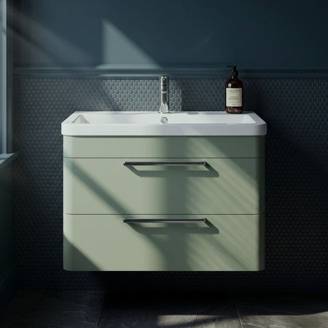 [BFGE805A] Calwich Contemporary Bathroom Wall Hung Vanity Unit with 2 Soft Close Drawers & 1 Tap Hole Basin, Choice of Size/Colour/Basin Type - Silo