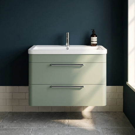 [BFGE805] Calwich Contemporary Bathroom Wall Hung Vanity Unit with 2 Soft Close Drawers & 1 Tap Hole Basin, Choice of Size/Colour/Basin Type - Silo