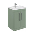 [BFGE810A] Balterley Contemporary Bathroom Floor Standing Vanity Unit with 2 Soft Close Doors & 1 Tap Hole Ceramic Basin, Satin Green, 600mm - Cutout