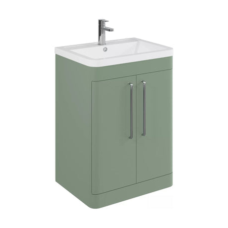 [BFGE810A] Balterley Contemporary Bathroom Floor Standing Vanity Unit with 2 Soft Close Doors & 1 Tap Hole Ceramic Basin, Satin Green, 600mm - Cutout