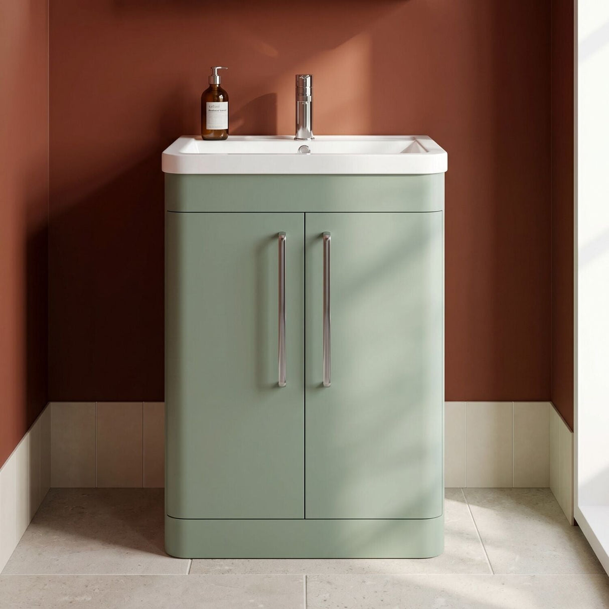 [BFGE810A] Calwich Contemporary Bathroom Floor Standing Vanity with 2 Soft Close Doors & 1 Tap Hole Basin, 600mm, Choice of Colour and Basin Type - Silo