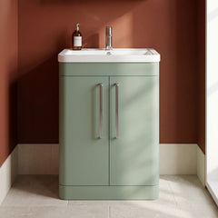 [BFGE810A] Calwich Contemporary Bathroom Floor Standing Vanity with 2 Soft Close Doors & 1 Tap Hole Basin, 600mm, Choice of Colour and Basin Type - Silo